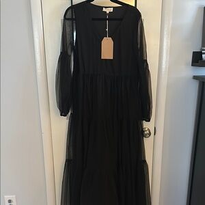 Elegant Black Sheer Sleeve Dress
